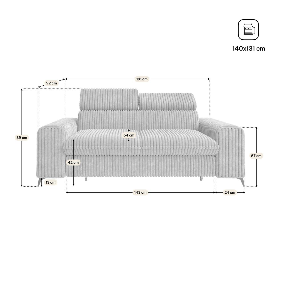 BETTSOFA BENETE Blau Cordstoff mit Schlaffunktion - Blau, Holz/Textil (191/89/92cm) - MASSENO