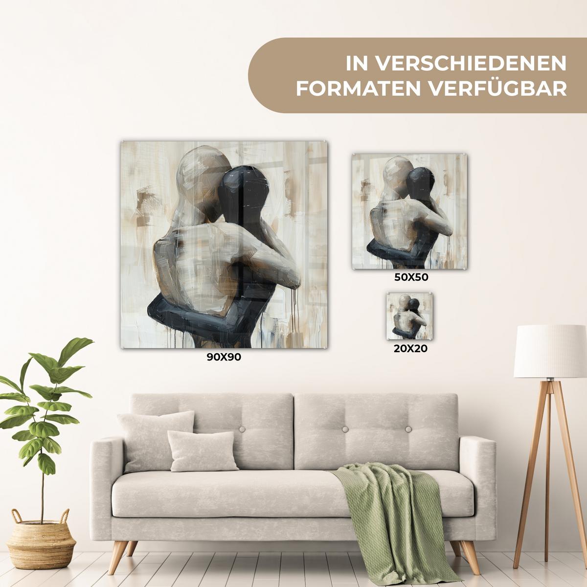 ACRYLGLASBILD Abstrakt - Liebe - Schwarz und weiß - Modern 90x90 cm - Schwarz, Glas (90/90cm) - MuchoWow