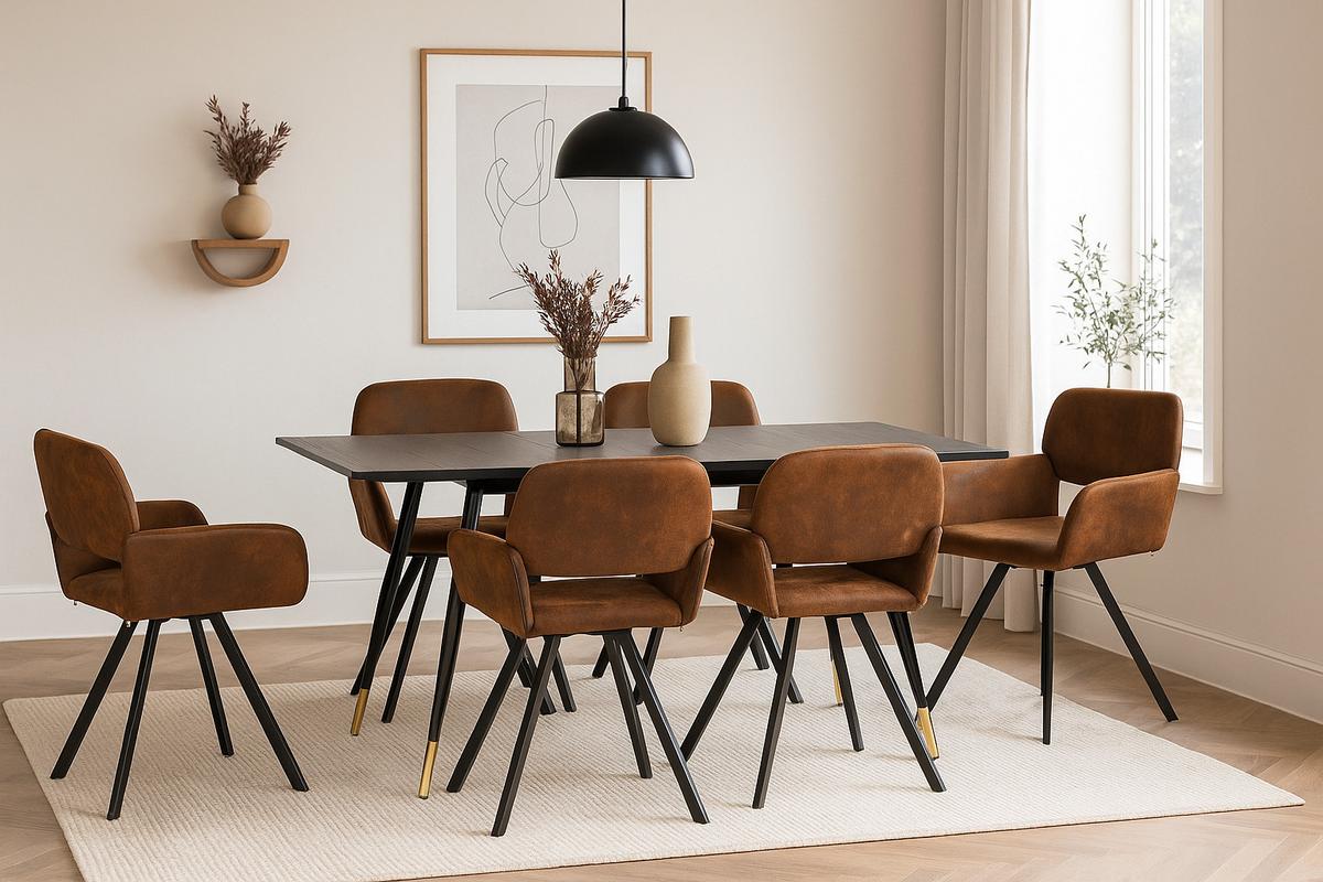 ESSZIMMER SET aus ausziehbarem Tisch und mit 4 drehbaren Stühlen - Schwarz/Braun, Holzwerkstoff/Metall (80/75/160cm) - Urban Meuble