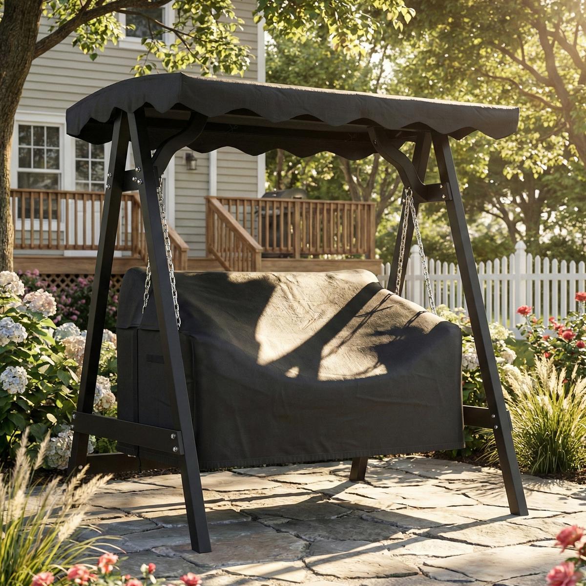 GARTENSCHAUKEL-ABDECKUNG Oxford-Stoff Schwarz - Schwarz, Textil (76/81/142cm) - Outsunny