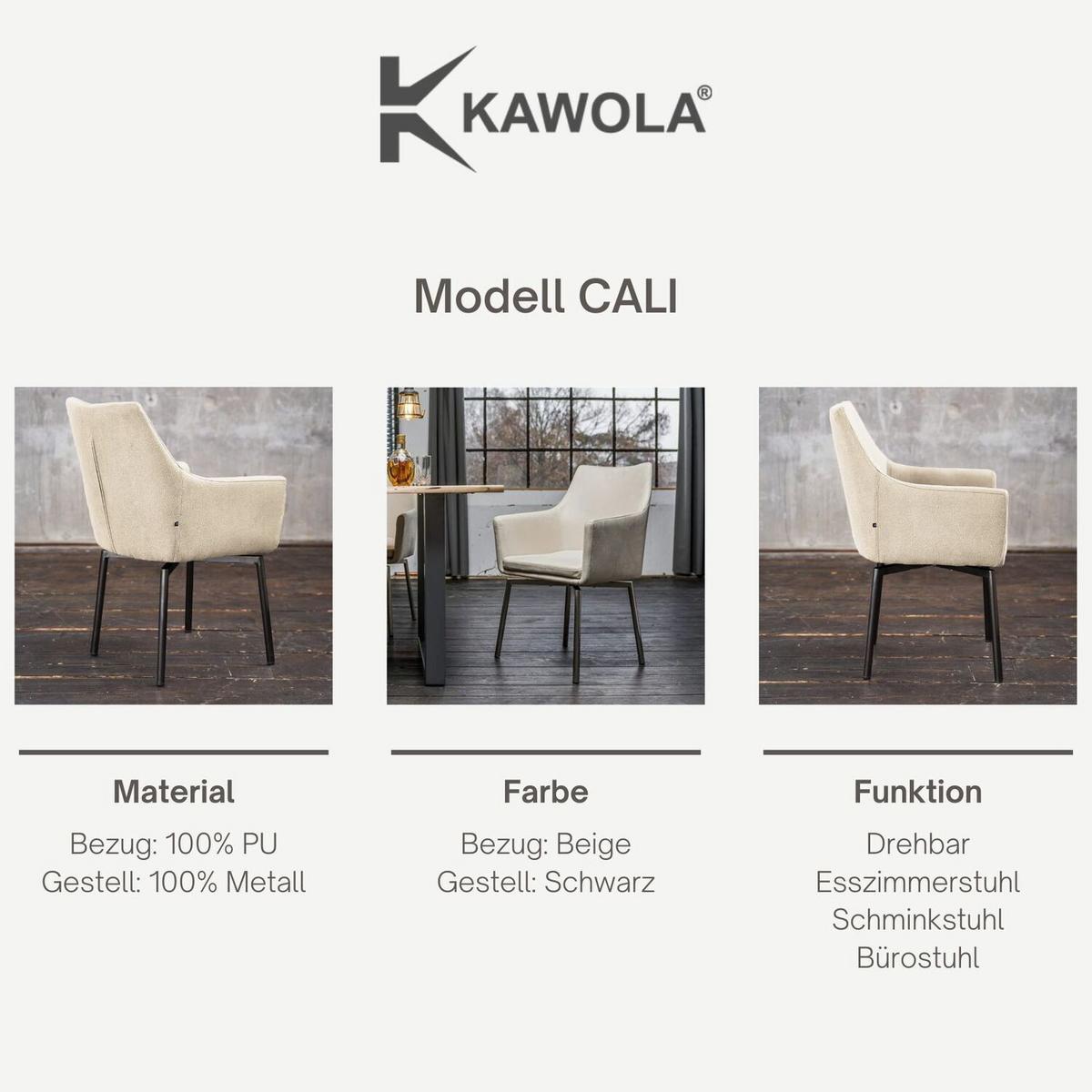 STUHL CALI Beige Microfaser Drehbar (180°) - Beige, Textil (56/88.5/61cm) - KAWOLA