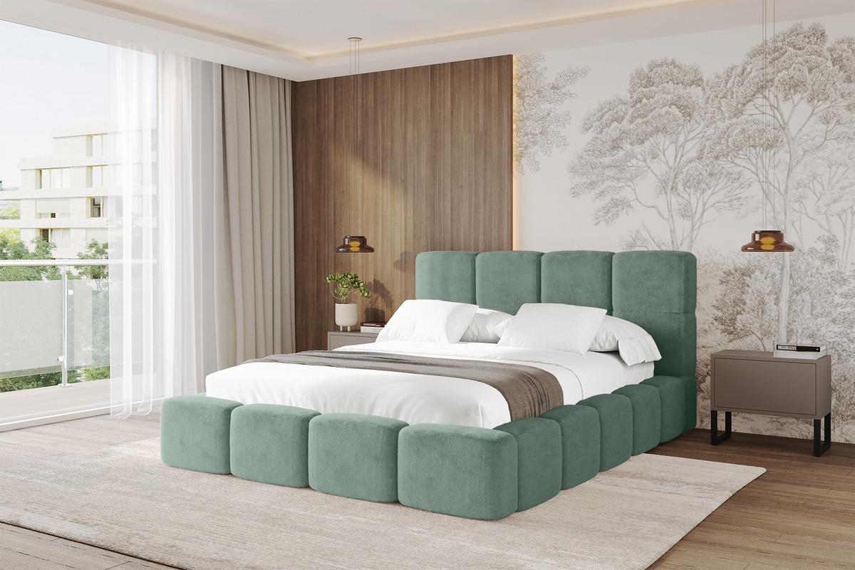POLSTERBETT mit Bettkasten und Lattenrost mit Kopfteil, Boxbett ohne Matratze, mit Stauraum - NATA 200x200 Grün - Grün, Holzwerkstoff/Textil (200/200cm) - ALTDECOR