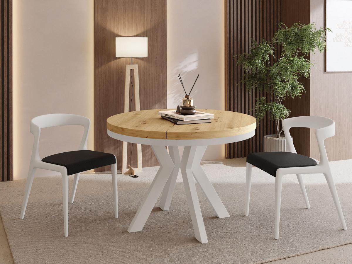 ESSTISCH Savio Weiß Neo rund ausziehbar verlängerbar, Eiche Artisan Hellbraun 90-190/90/77 cm - Eiche Artisan/Weiß, Holz/Holzwerkstoff (90/190/77cm) - WFL GROUP