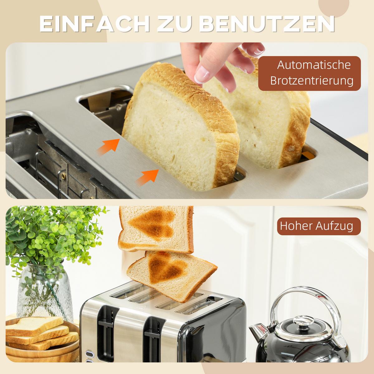 KOCHER-TOASTER-SET 2er Set Edelstahl Kunststoff Schwarz - Schwarz, Metall (19.3/26.8/24.2cm) - HOMCOM