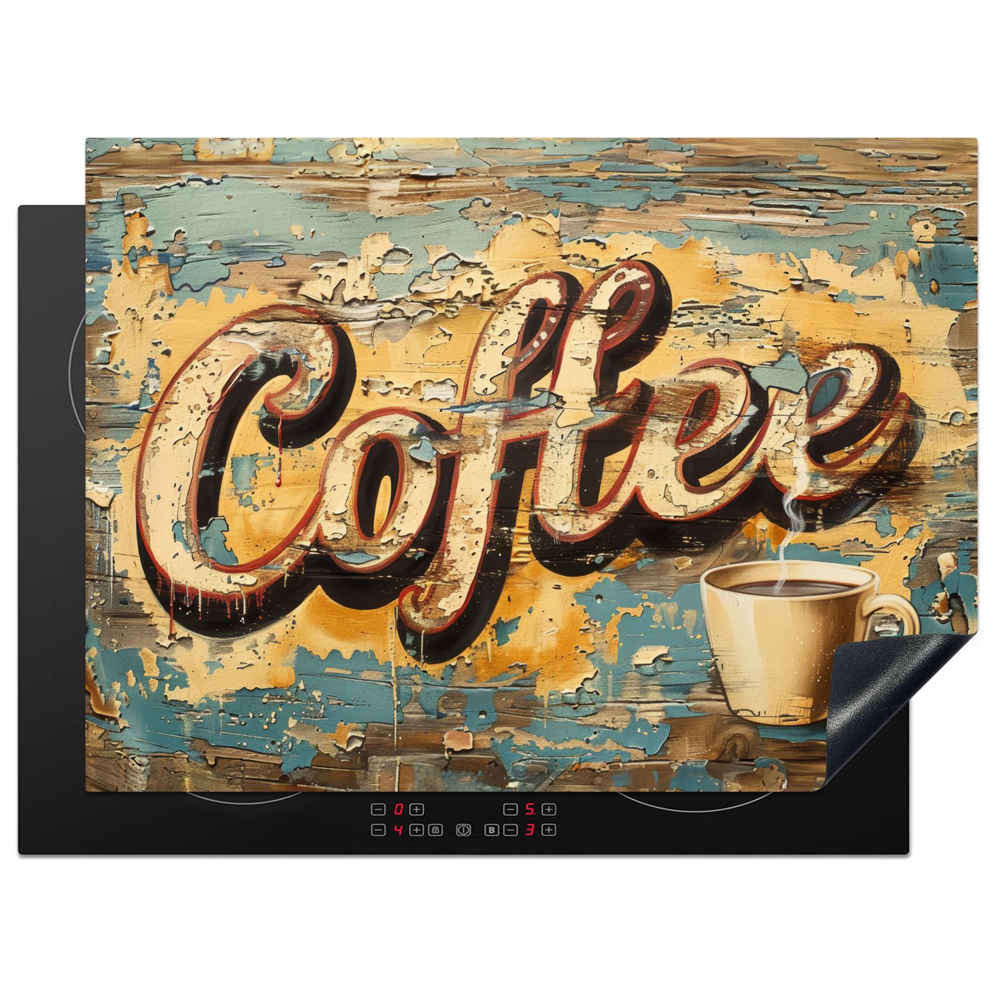 HERDABDECKPLATTE Kaffee - Vintage - Braun - Tasse Induktionsmatte 71x52 cm - Teakfarben, Kunststoff (71/52/0.2cm) - MuchoWow