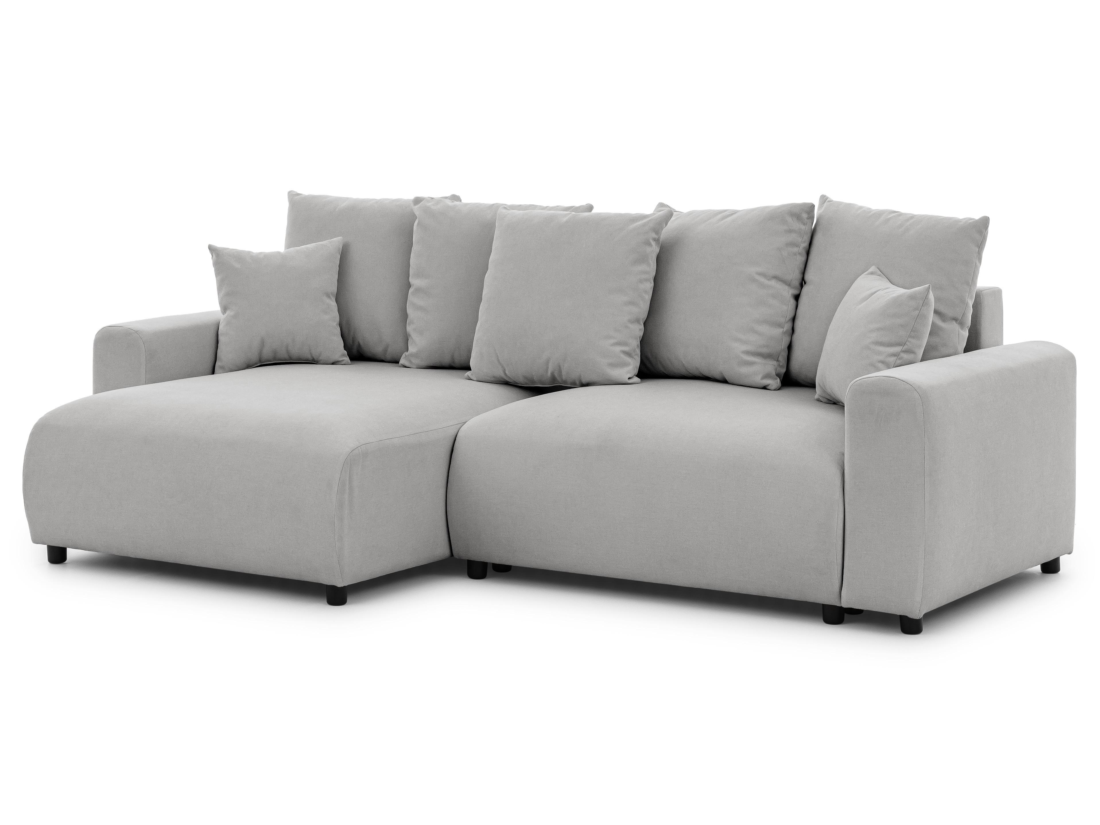 ECKSOFA Calma mit Schlaffunktion und Bettkasten im Bumpy-Design aus weichem Grau Webstoff - Ottomane links - Schwarz/Grau, Holz/Kunststoff (239/140cm) - S-Style