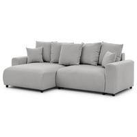 ECKSOFA Calma mit Schlaffunktion und Bettkasten im Bumpy-Design aus weichem Grau Webstoff - Ottomane links - Schwarz/Grau, Holz/Kunststoff (239/140cm) - S-Style