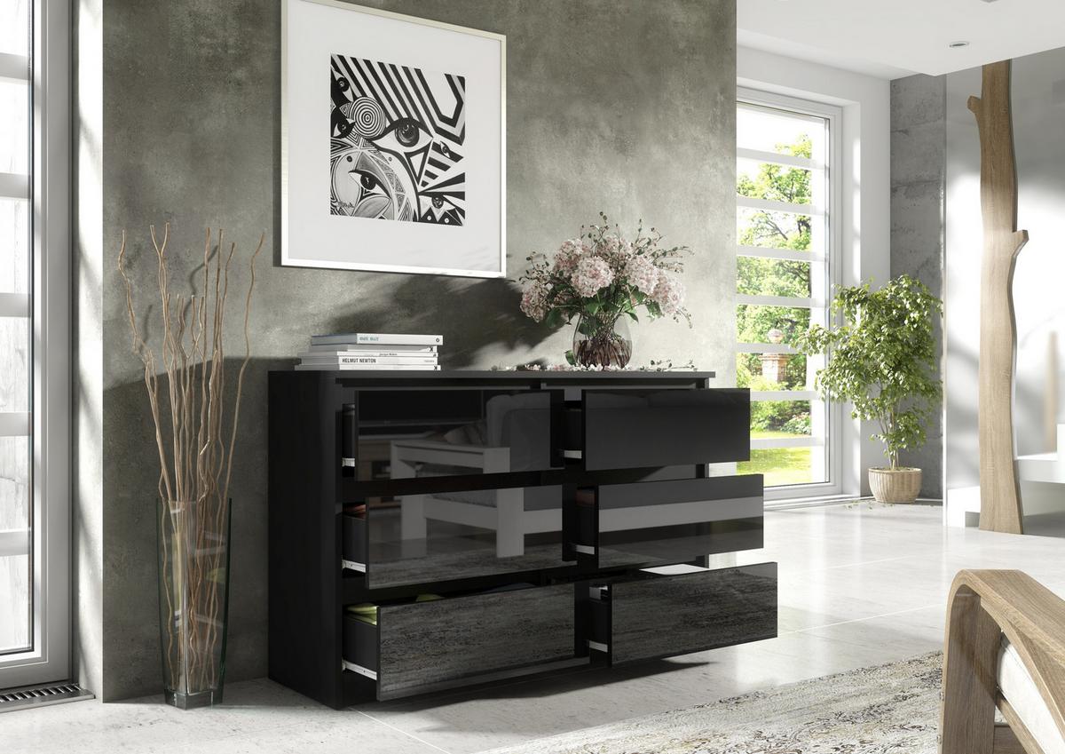 KOMMODE Schwarz, Hochglanz 120/79/39 - Schwarz Hochglanz/Schwarz, Holzwerkstoff (120/79/39cm) - RAUMHIRSCH FURNITURE