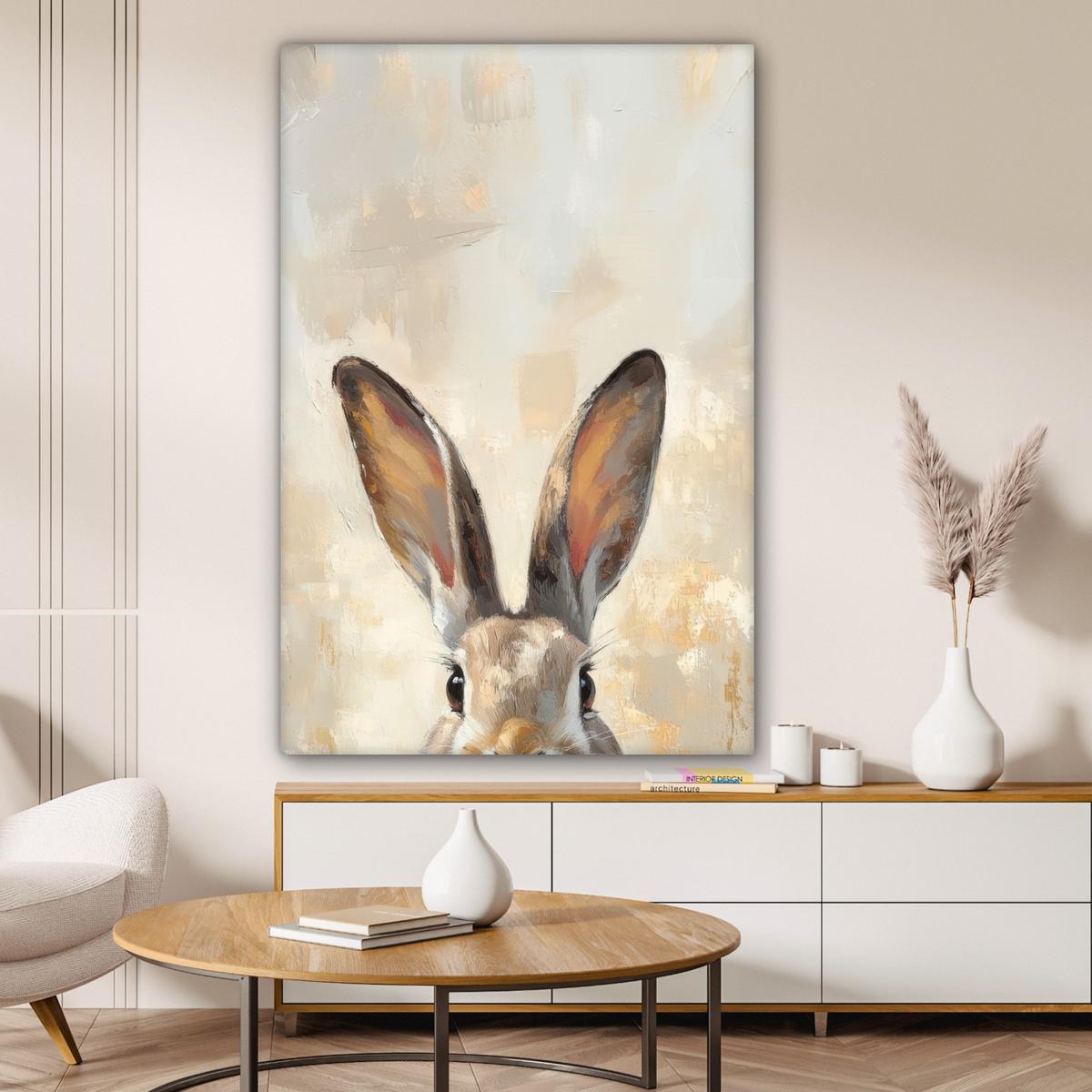 LEINWANDBILD Hase - Ohren - Braun Deko XXL 80x120 cm - Beige, Textil (80/120cm) - MuchoWow