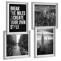 BILDER SET 4er Set - 50x50 cm & 40x60 cm Silberner Rahmen - Inspiration für Schwarz-Weiß-Darstellungen von Stadtstraßen - Silberfarben, Kunststoff (50/50cm) - TULUP