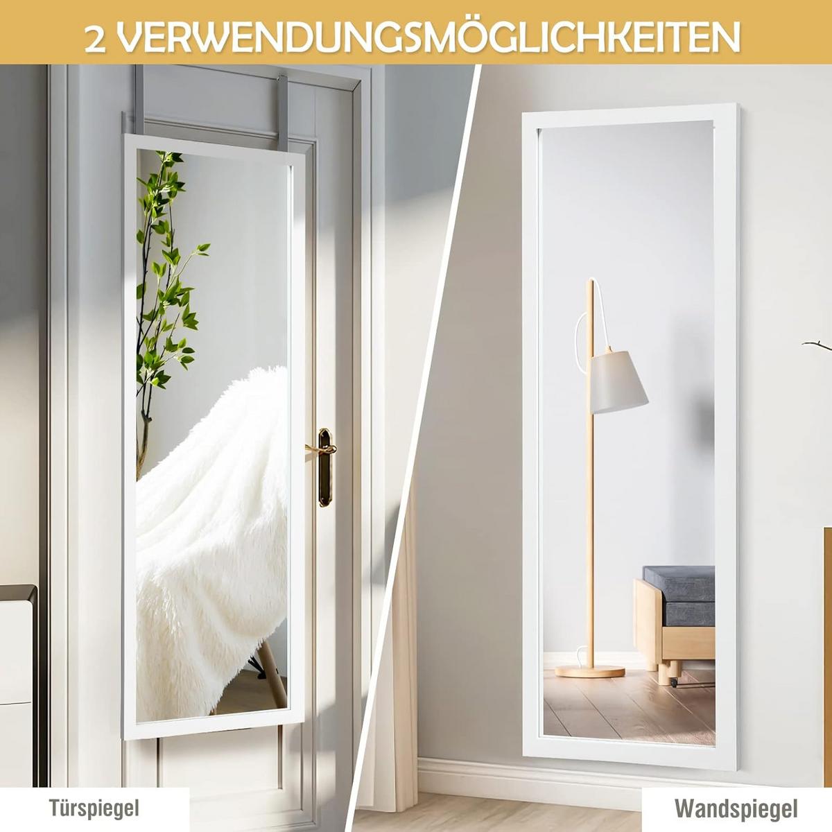 WANDSPIEGEL Türspiegel Weiß - Weiß, Glas (120/37/2cm) - COSTWAY
