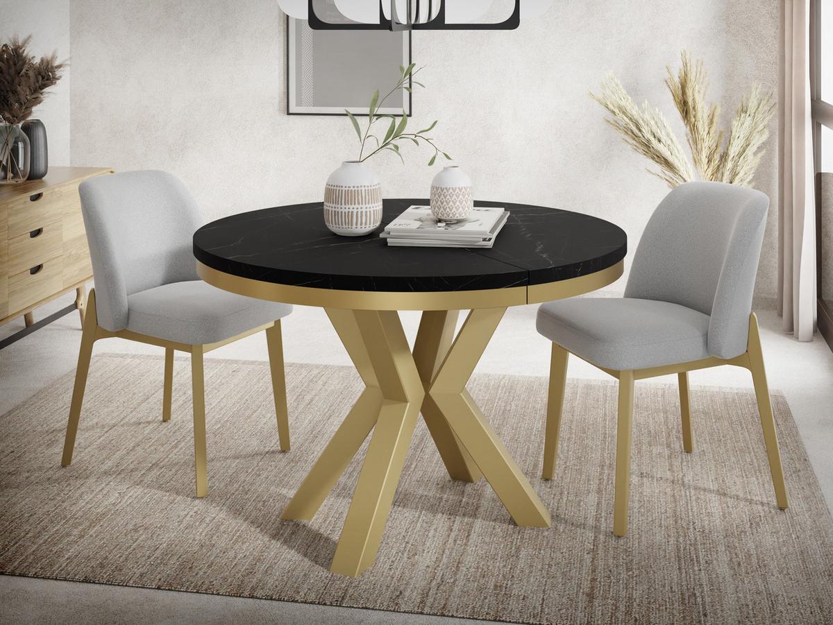 ESSTISCH Clara Gold runder ausziehbarer, Marmor Schwarz 100-180/100/76 cm - Anthrazit/Goldfarben, Holzwerkstoff/Metall (100/176/76cm) - WFL GROUP