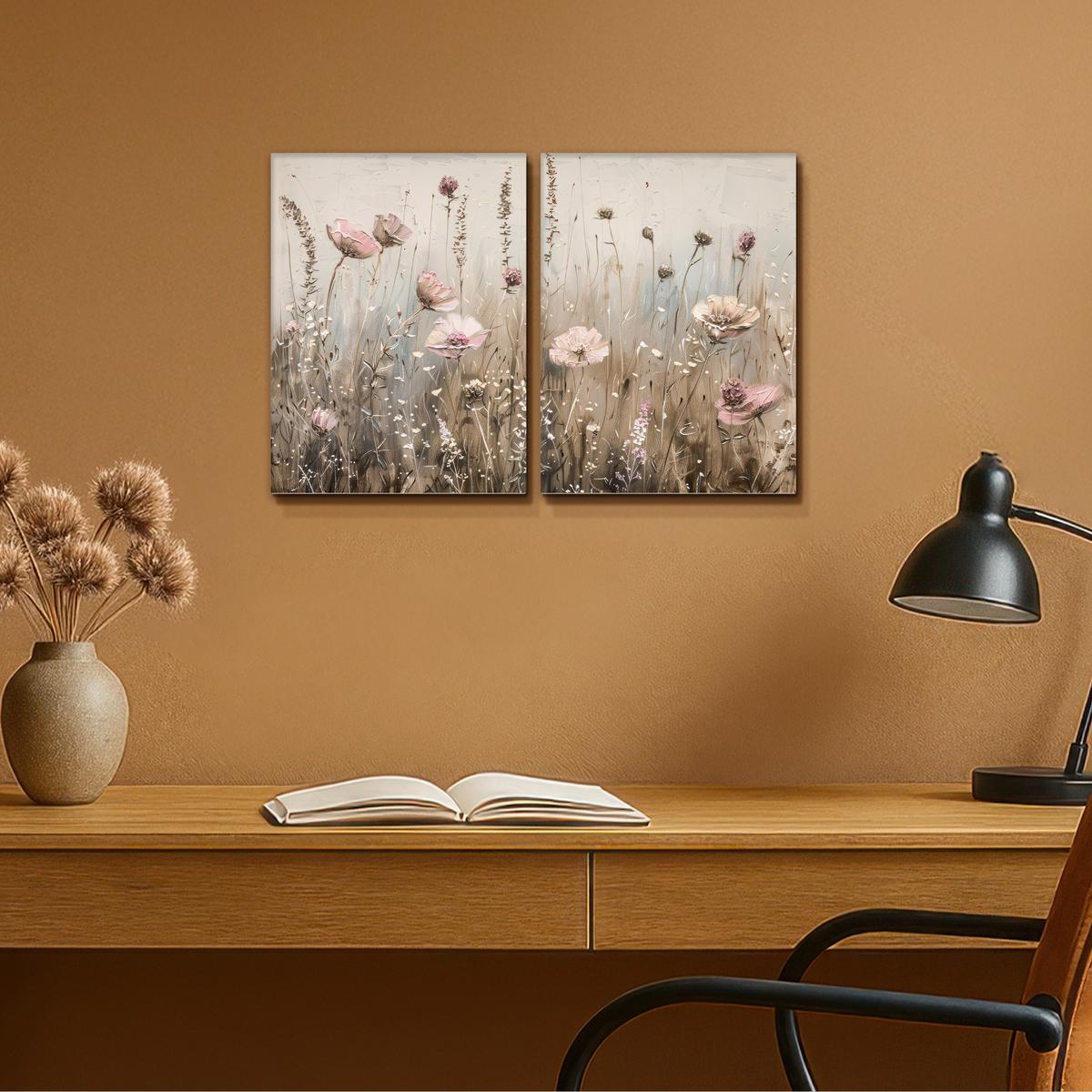 LEINWANDBILD 2er Set Blumen - Beige - Modern - Rosa 60x40 cm - Ecru, Textil (60/40cm) - MuchoWow