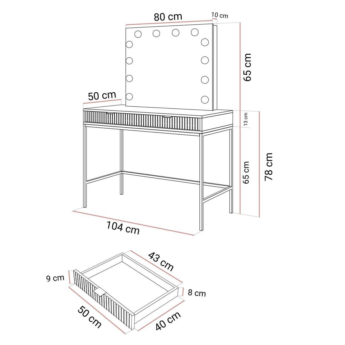 SCHMINKTISCH MIT SPIEGEL CORTADO ELITE WEISS - Weiß, Holzwerkstoff (104/78/50cm) - Lookway
