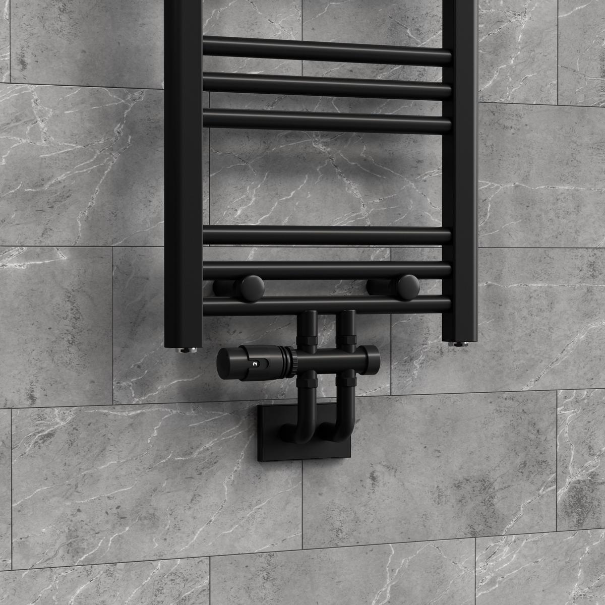 ANSCHLUSSGARNITUR Badheizkörper Schwarz Durchgangsform - Schwarz, Metall - LuxeBath
