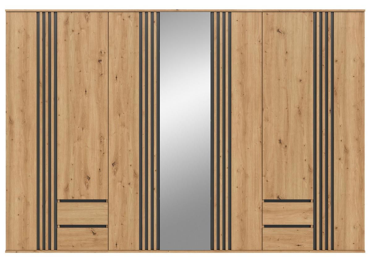 KLEIDERSCHRANK Eiche Artisan, grau 280 cm 7-türig, Wäscheschrank mit Spiegel und Schubladen - Anthrazit/Eiche Artisan, Holzwerkstoff (280/192/56cm) - Inn.Furn