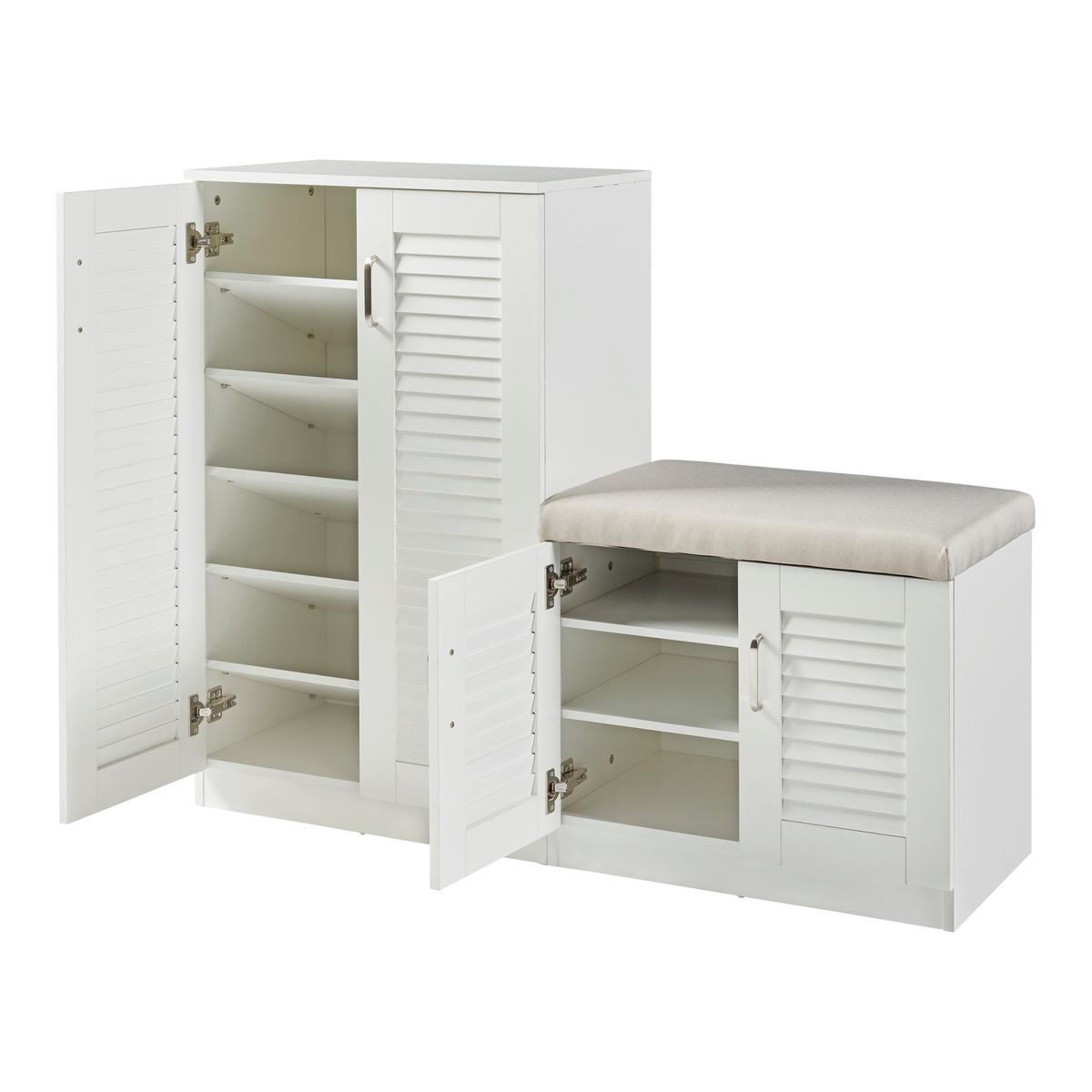 SCHUHSCHRANK Løten mit Sitzbank - Weiß, Holzwerkstoff (120/97/36cm) - [en.casa]