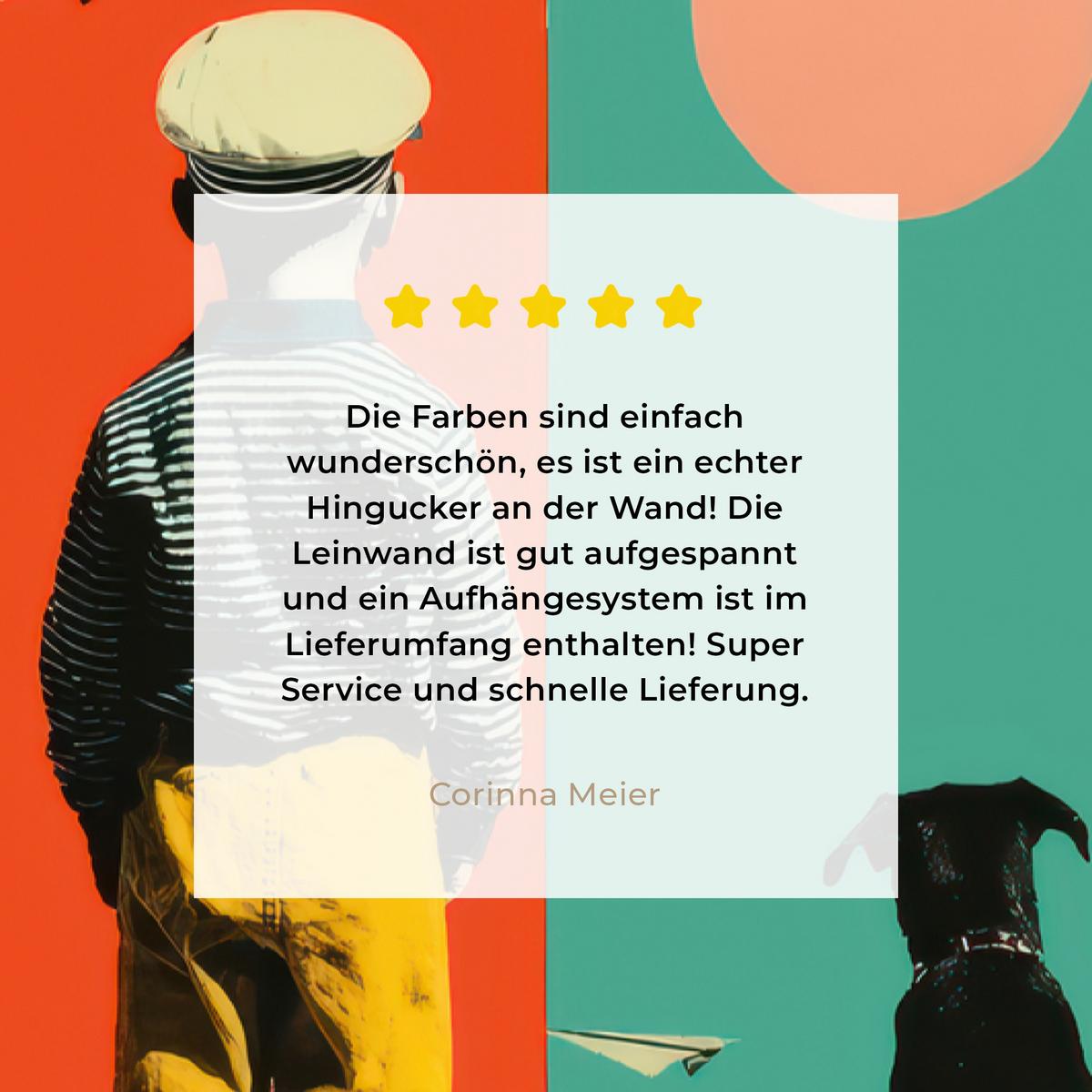 LEINWANDBILD Retro - Junge - Hund - Rot - Grün Deko Groß 90x140 cm - Orange, Textil (90/140cm) - MuchoWow