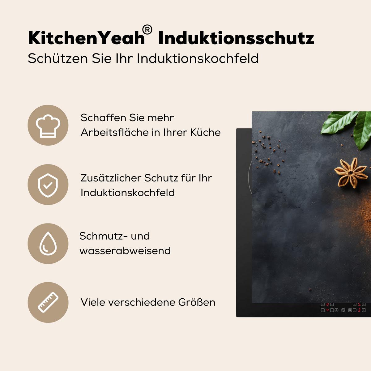 HERDABDECKPLATTE Zimt - Beton - Kaffee - Zimtstangen - Gewürze Herdabdeckung Induktionsfeld 70x52 cm - Mokka, Kunststoff (70/52/0.2cm) - MuchoWow