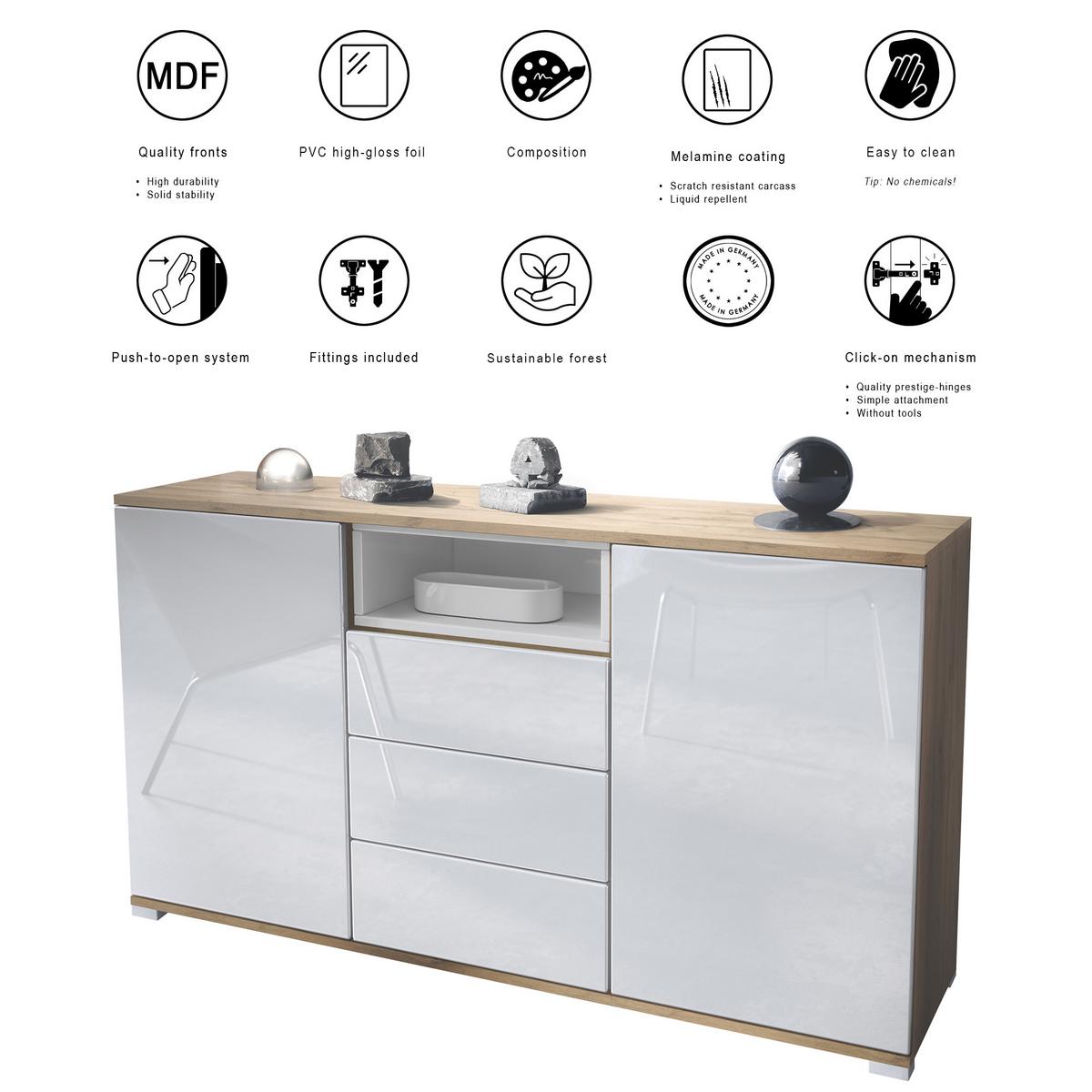 SIDEBOARD Skadu Weiß Hochglanz - Weiß Hochglanz, Holzwerkstoff (138.5/75.5/35cm) - Vladon