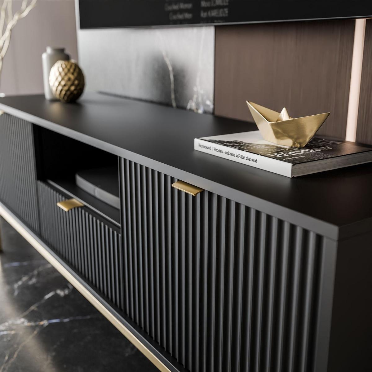 TV-ELEMENT CORTADO GOLD RTV154 SCHWARZ - Schwarz, Holzwerkstoff (154/56/39cm) - Lookway