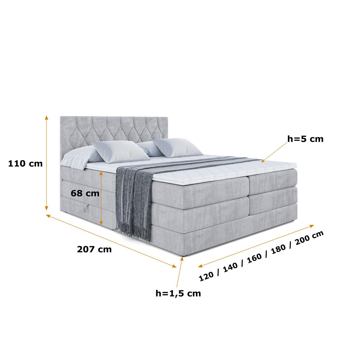 BOXSPRINGBETT VELANTO-BZ KING - 140 x 200 - H3/H4 - Hellgrau - Hellgrau, Holzwerkstoff (140/200cm) - ALTDECOR