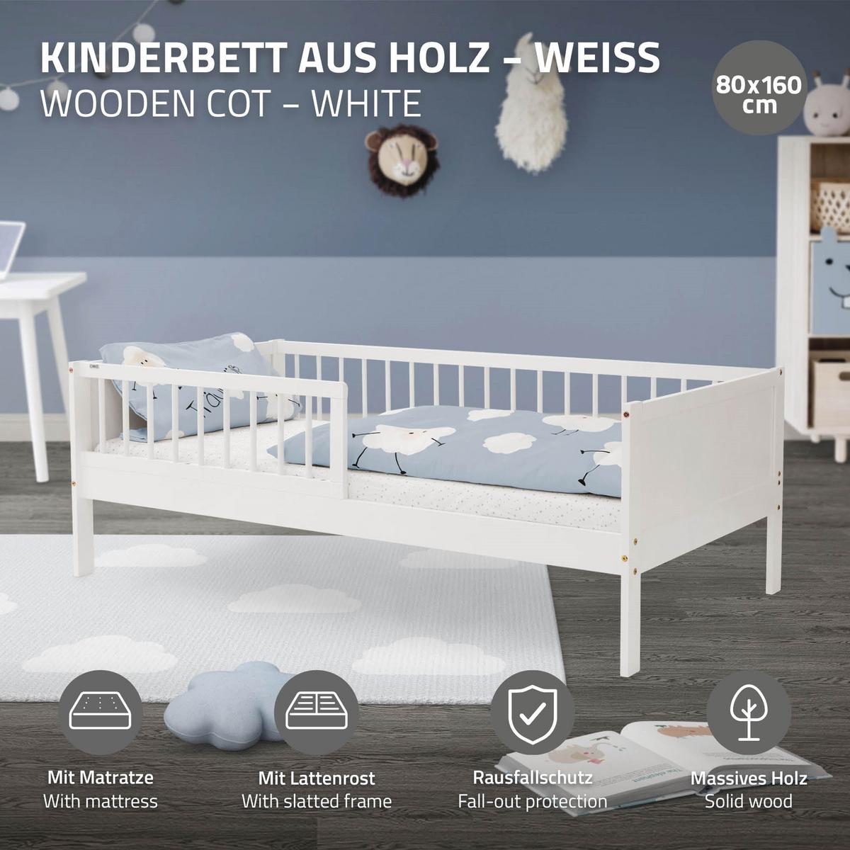 KINDERBETT mit Matratze 80x160 cm Weiß - Weiß, Holz (80/160cm) - ML-DESIGN