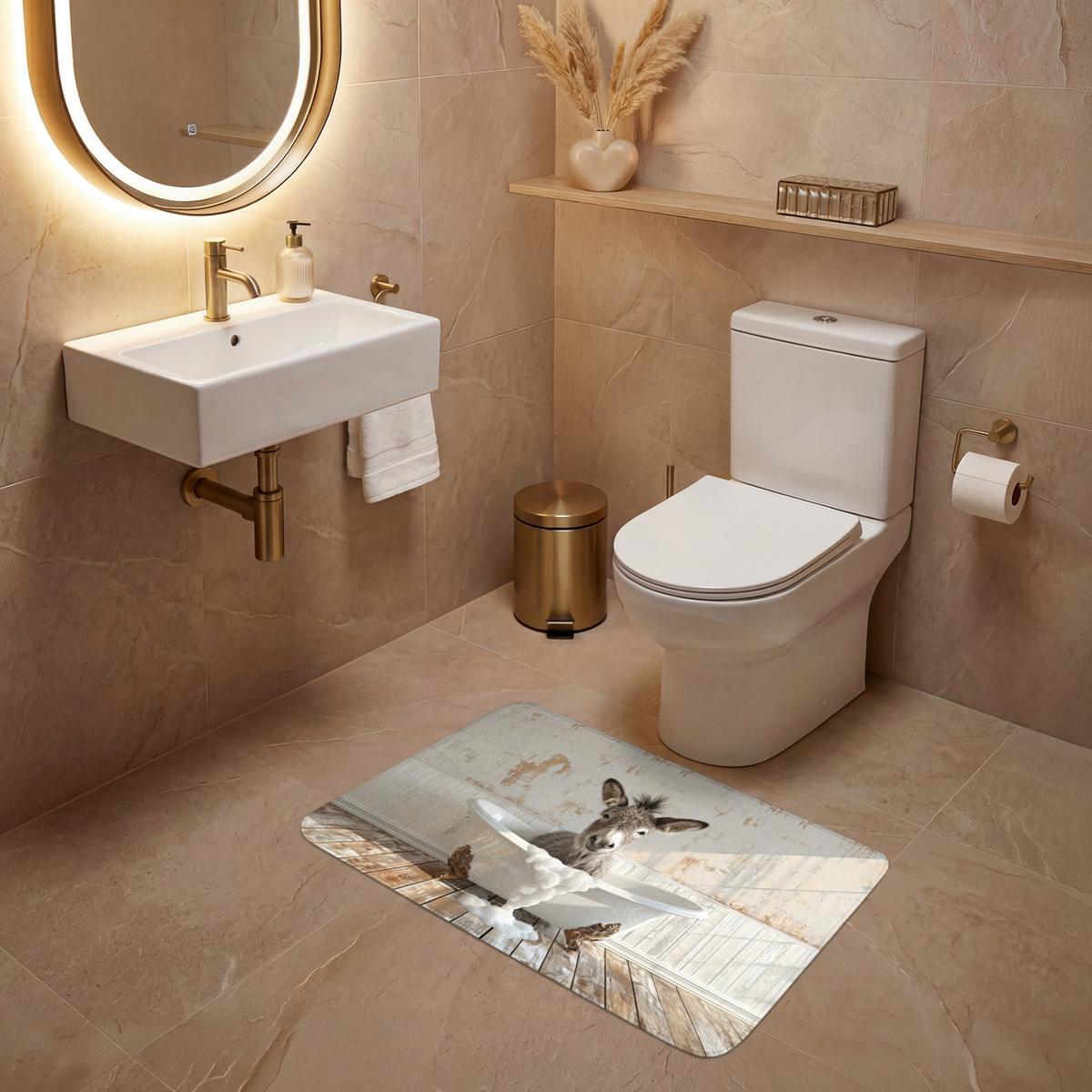WC-VORLEGER Esel - Tiere - Badewanne - Schaumstoff Toilettenteppich 80x50 cm - Creme, Textil (80/1cm) - OnlyWow