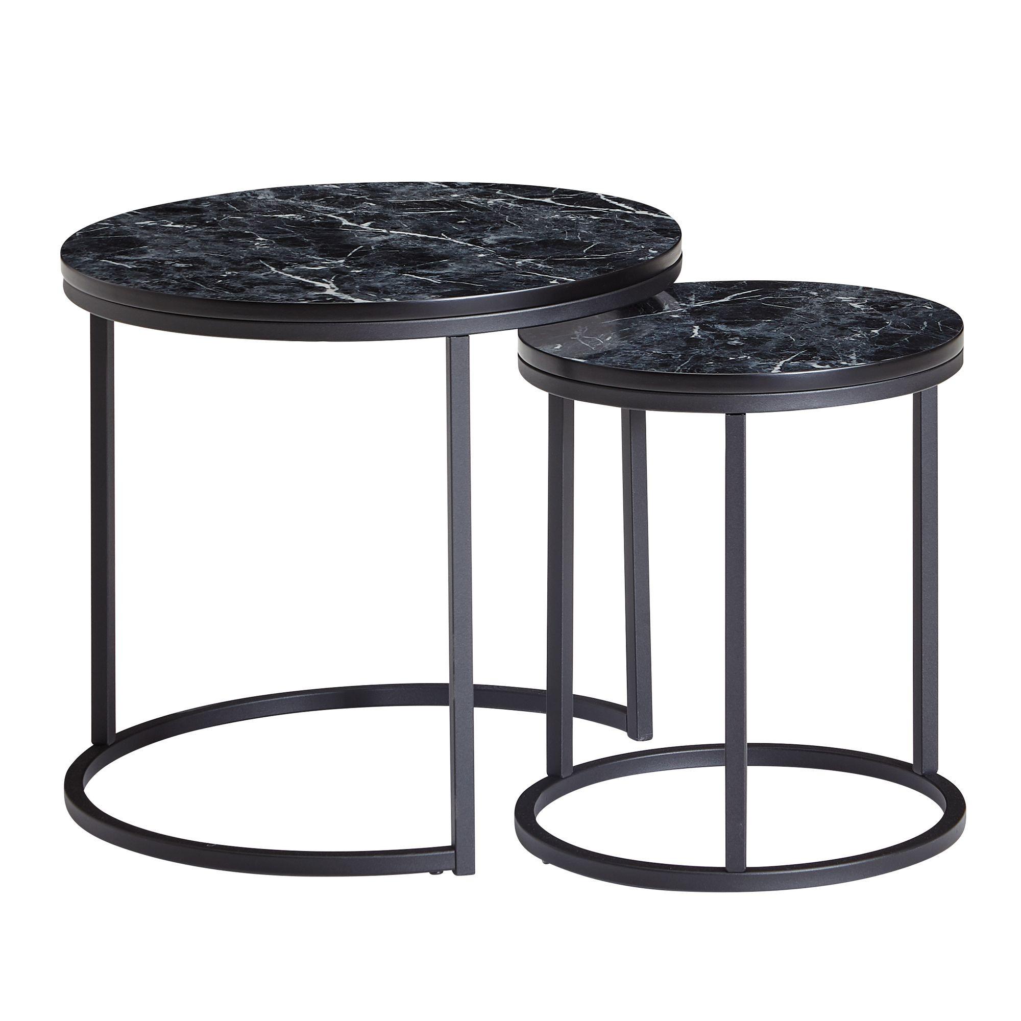 BEISTELLTISCH 2er Set Marmoroptik Metall Modern, Schwarz 50x50x45 cm - Schwarz, Holz/Metall (50/50/45cm) - KADIMA DESIGN