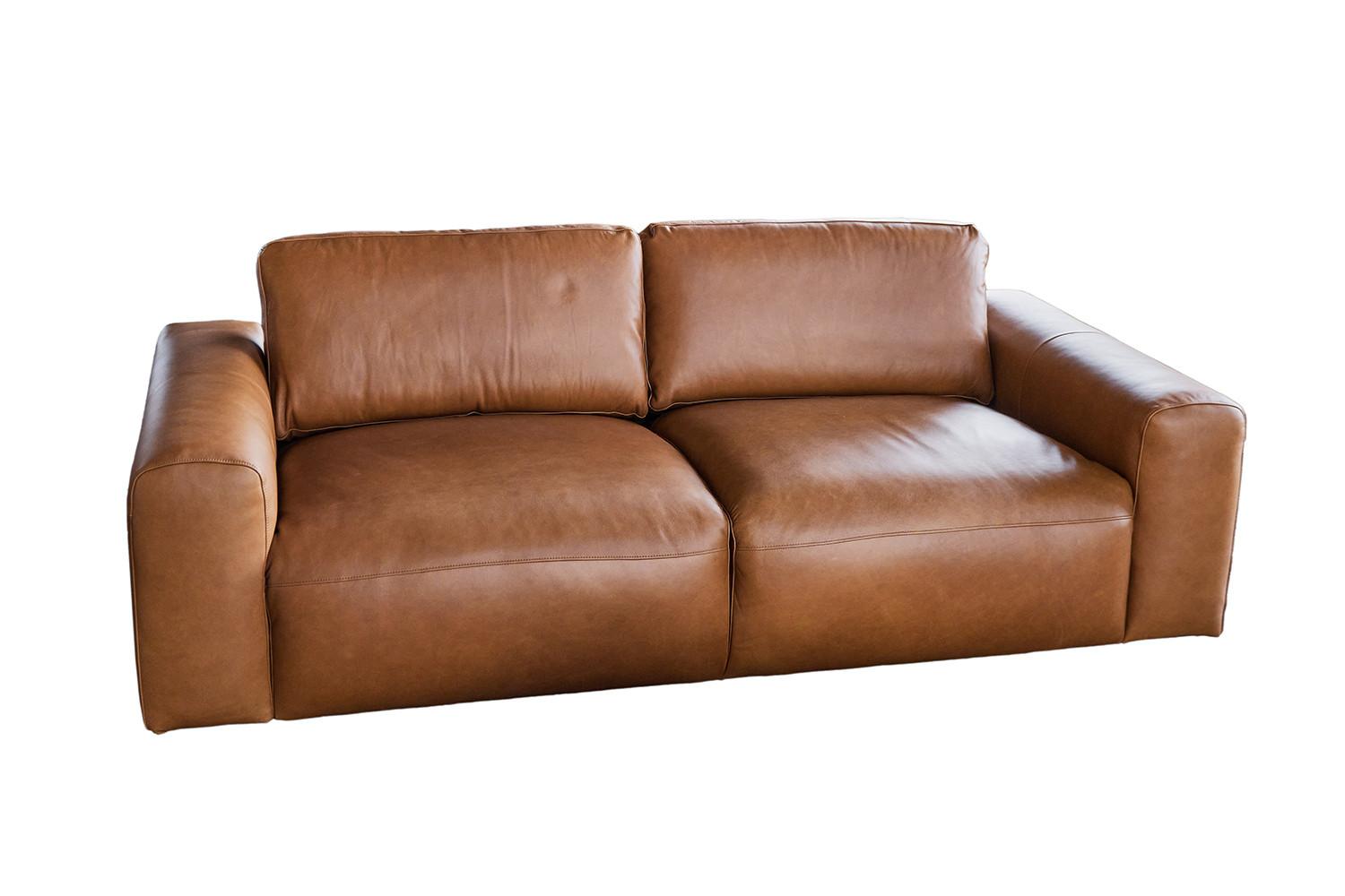 SOFA BODHI Braun Leder - Hellbraun/Schwarz, Leder/Kunststoff (242/80/110cm) - KAWOLA