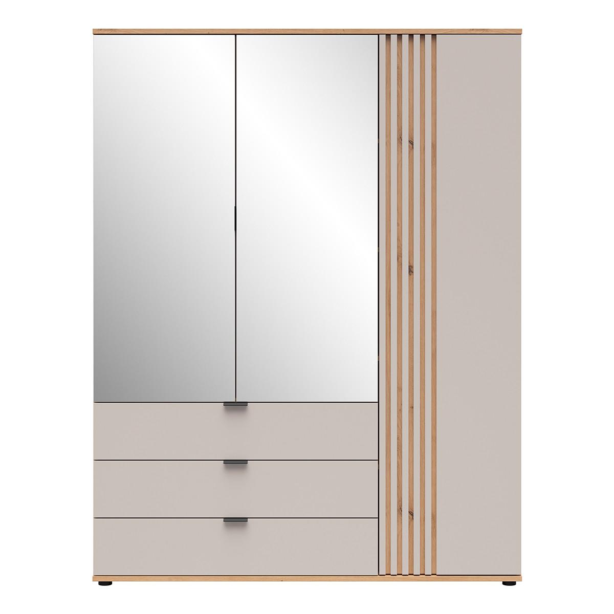 SCHRANK 3 Türen Ezra Kaschmir und Holz - Beige, Holzwerkstoff (150.5/195.5/56cm) - Petits-meubles