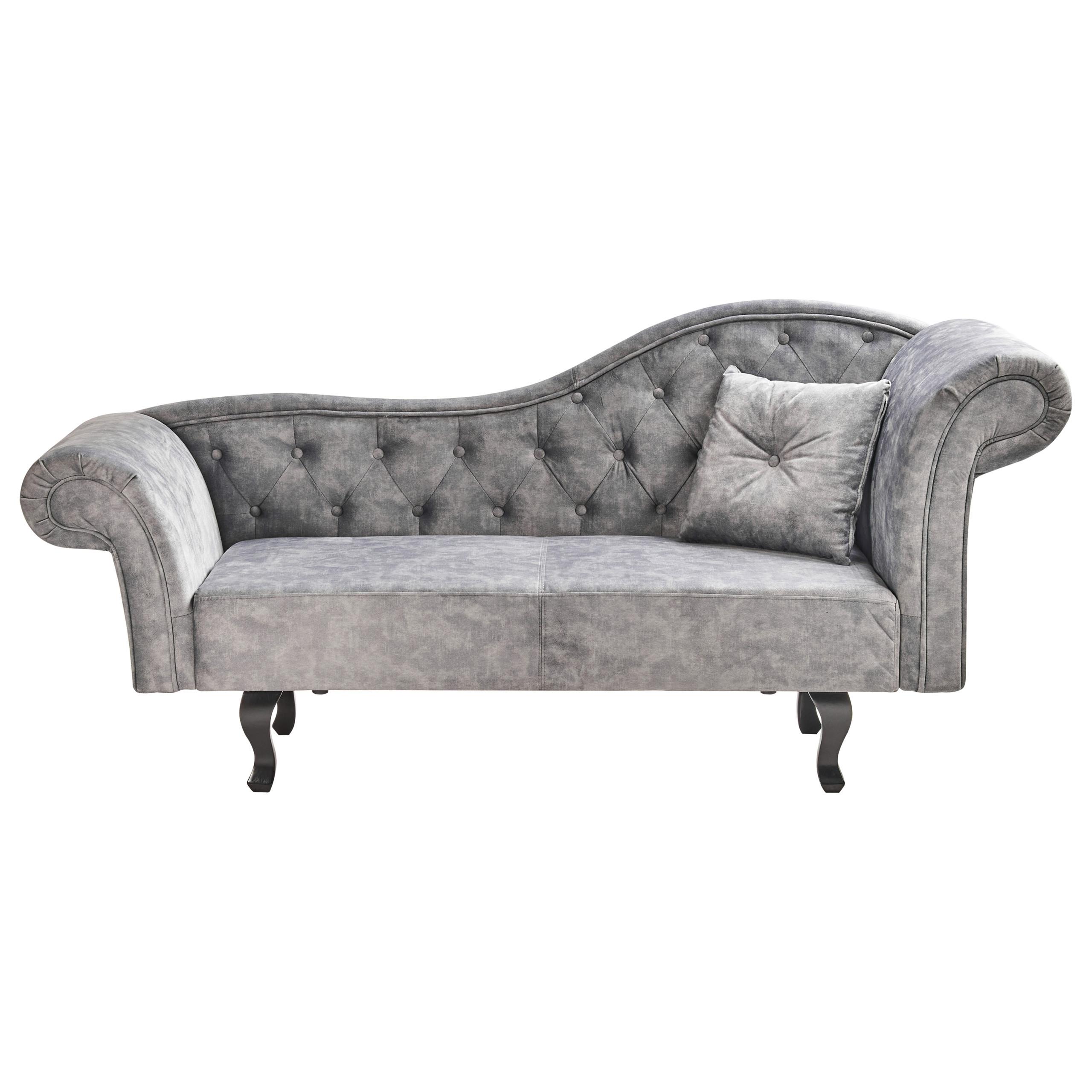 CHAISELONGUE-RECHTSSEITIGE Samtstoff Grau mit Kissen Lattes Ii - Dunkelgrau/Braun, Textil (192/81/59cm) - Beliani