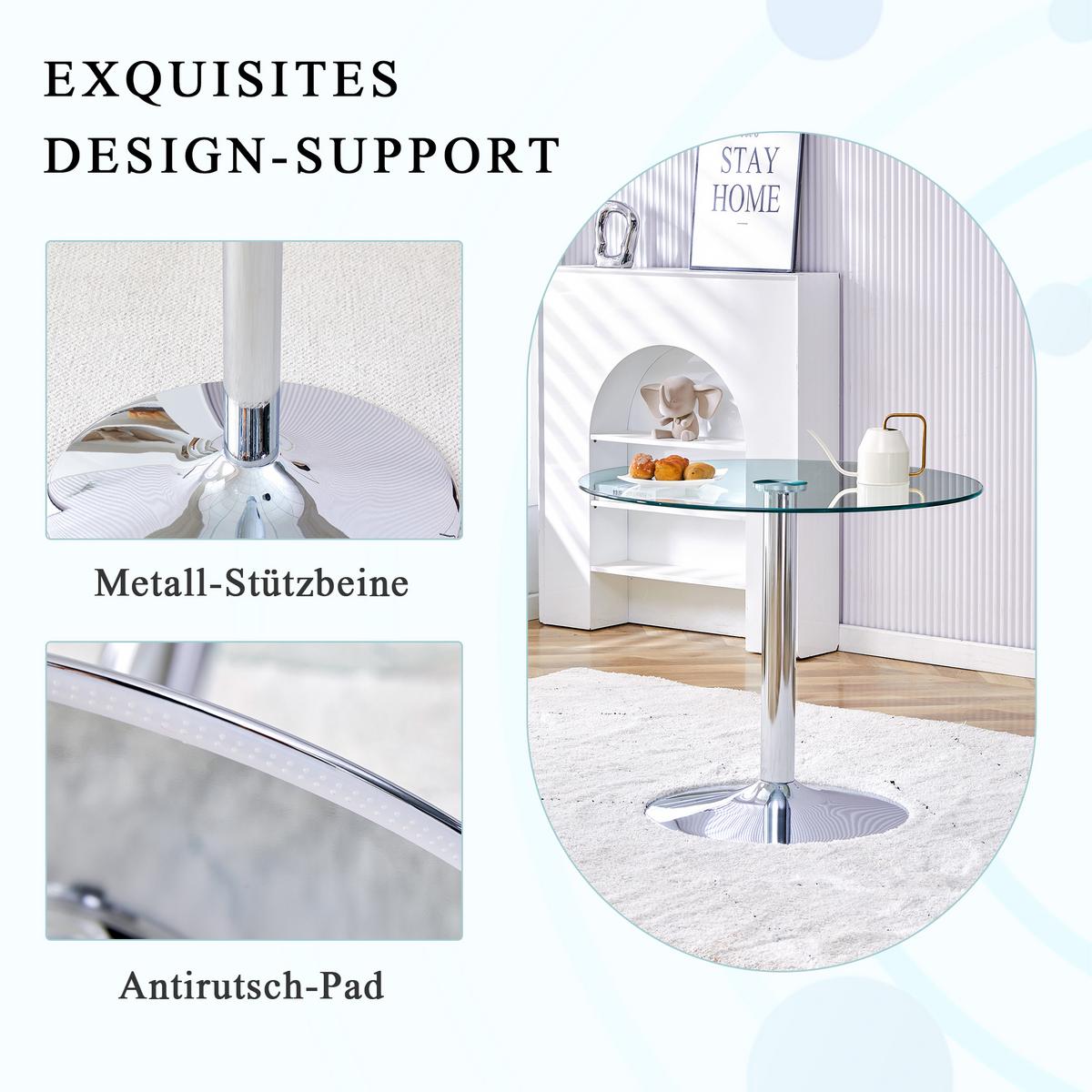 ESSTISCH Ø 85 cm Runder in Glas & Silber - Eichefarben, Glas (85/85/76cm) - Urban Meuble