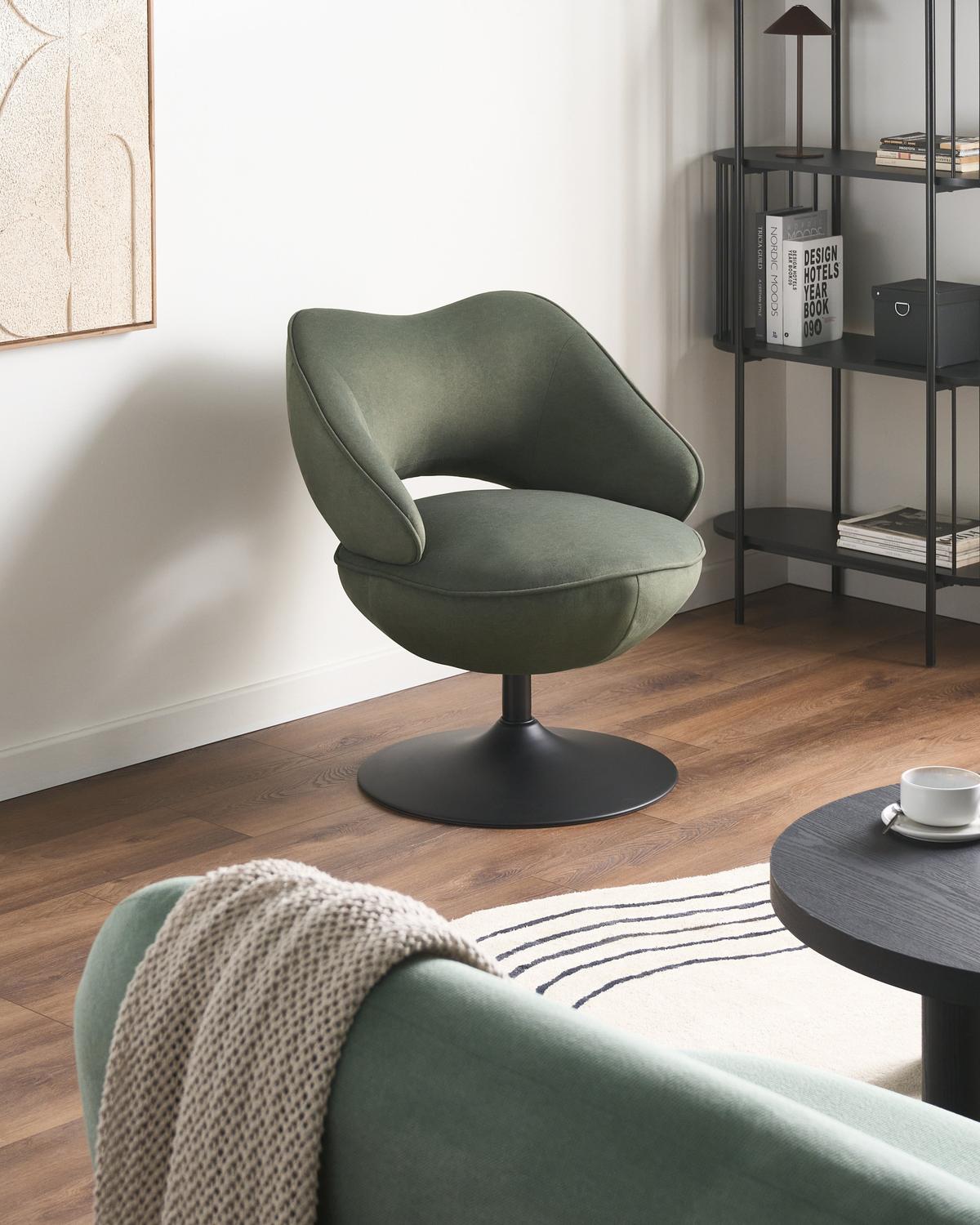 DREHSESSEL Samtstoff Dunkelgrün Sandet - Grün, Textil (66/78/55cm) - Beliani