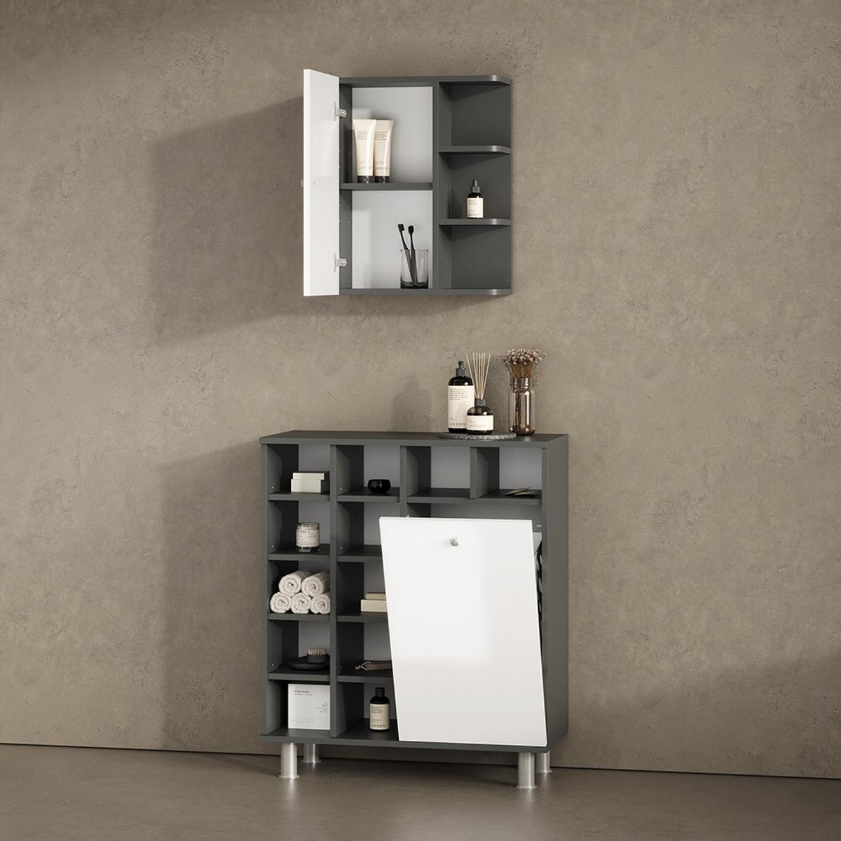 BADSCHRANK Fucino Weiß Hochglanz 47.2 x 59.2 cm - Weiß Hochglanz, Holzwerkstoff (47.2/59.2/20.8cm) - Livinity®