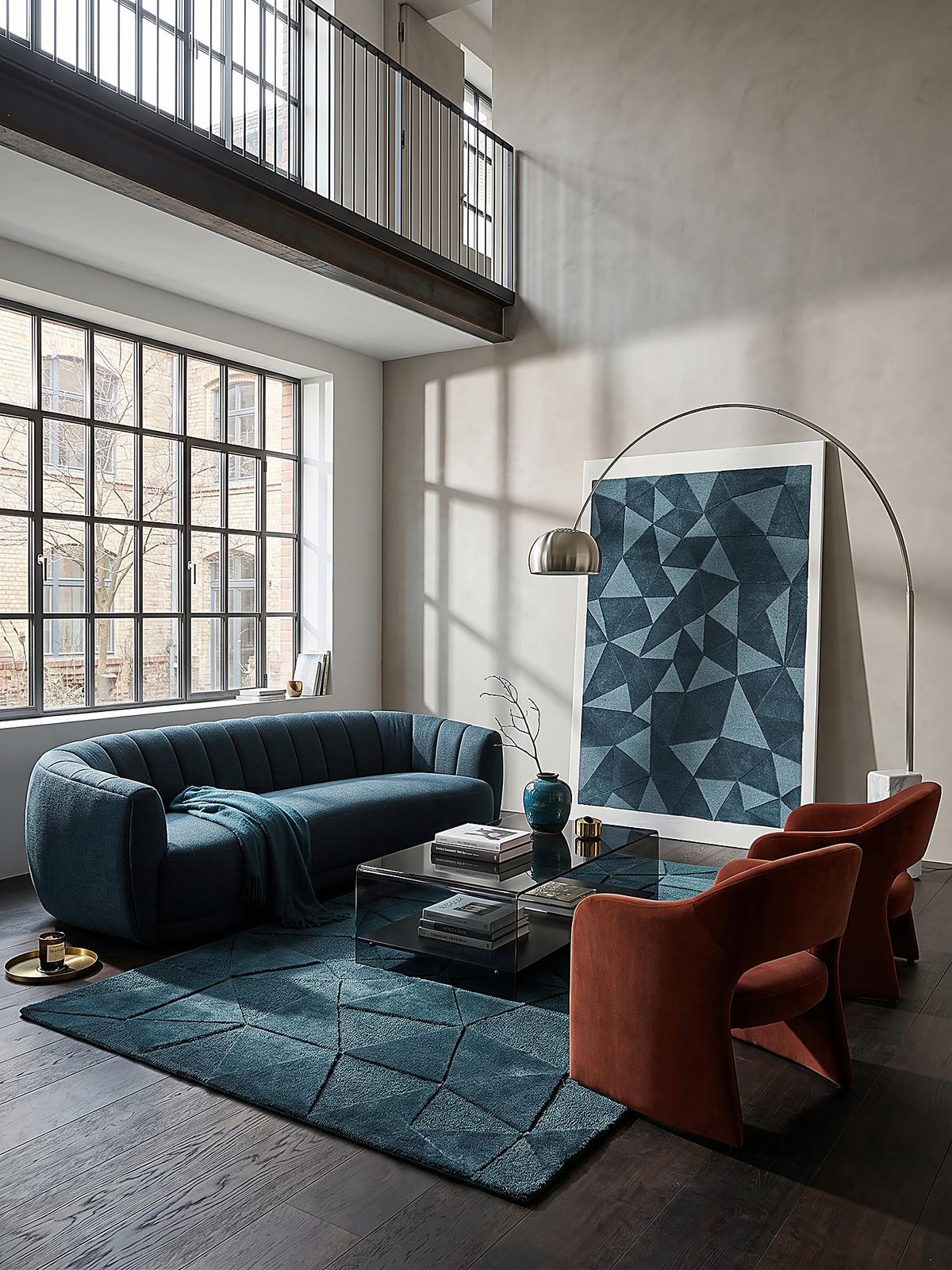 WOLLTEPPICH DEBEN, geometrisch, Petrol, 160 x 230 cm - Blau, Textil (230/160cm) - KADIMA DESIGN