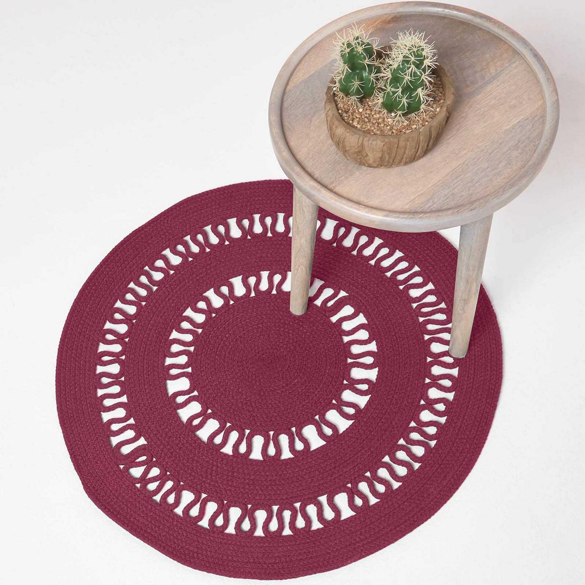 TEPPICH geflochten rund mit Häkel-Muster 90 cm - Weinrot, Textil (90/90cm) - Homescapes
