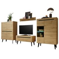 WOHNWAND 4-teilig Eiche Artisan, schwarz 344 cm, Schrankwand skandinavisch - Schwarz/Eiche Artisan, Glas/Holz (344/170/40cm) - Furn.Design