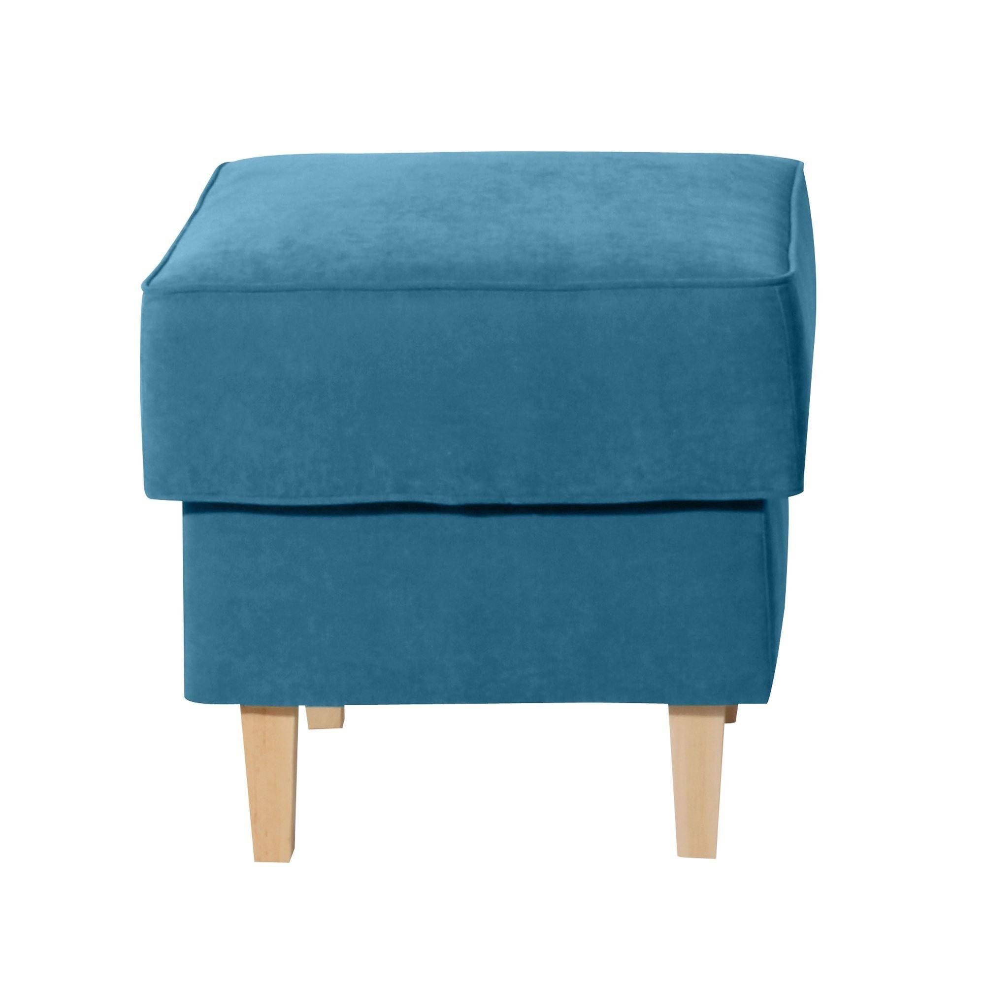 HOCKER Karlen Bezug Veloursstoff Buche natur / petrol - Buchefarben/Petrol, Kunststoff (53/45/53cm) - 58aufmkessel
