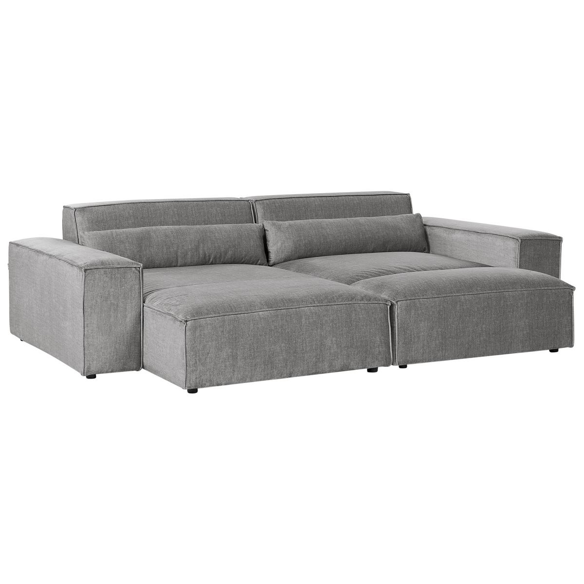 ECKSOFA Modul 3-Sitzer rechtsseitig Grau Stoff mit Ottomane Hellnar - Grau, Textil (262/176cm) - Beliani
