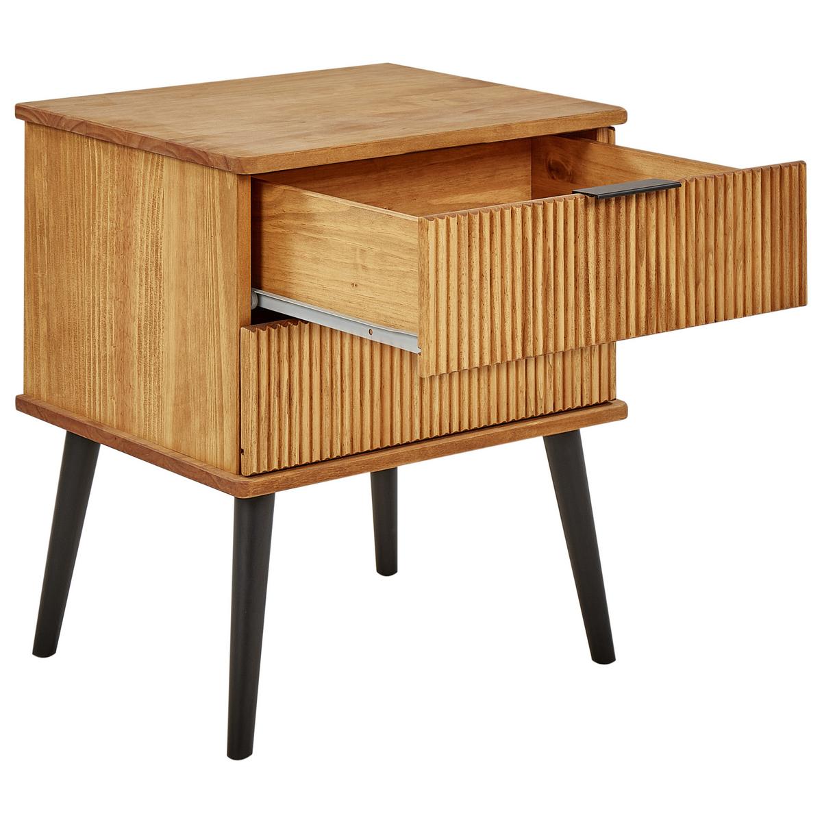 NACHTTISCH mit 2 Schubladen Braun Timmins - Schwarz/Braun, Holz (40/48/56cm) - Beliani