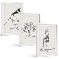BILDER SET 3er Set - 40x60 cm Weißer Rahmen - Champagner-Wein-Linienzeichnung - Weiß, Kunststoff (40/60cm) - TULUP