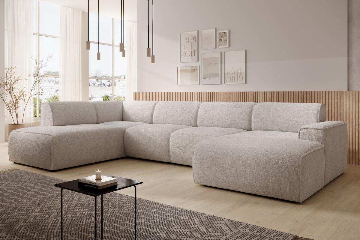WOHNLANDSCHAFT Didim Creme 378/220/78 cm – großes Sofa stilvoll & bequem L - Creme/Schwarz, Kunststoff/Textil (220/78/378cm) - AX Living