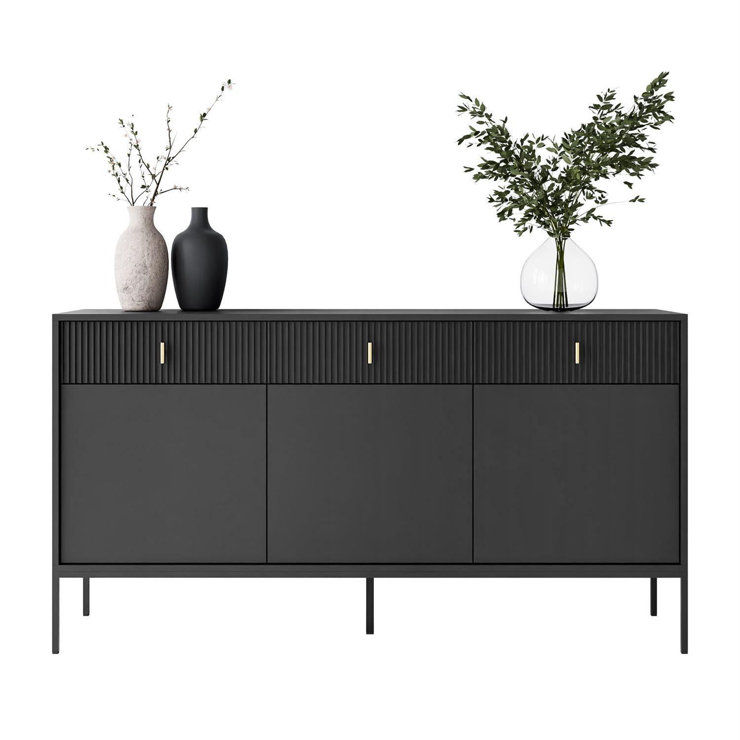SIDEBOARD MIDNIGHT 3D3S mit drei Schubladen auf Gestell schwarz - Schwarz, Holzwerkstoff (154.5/82.5/39cm) - Lookway