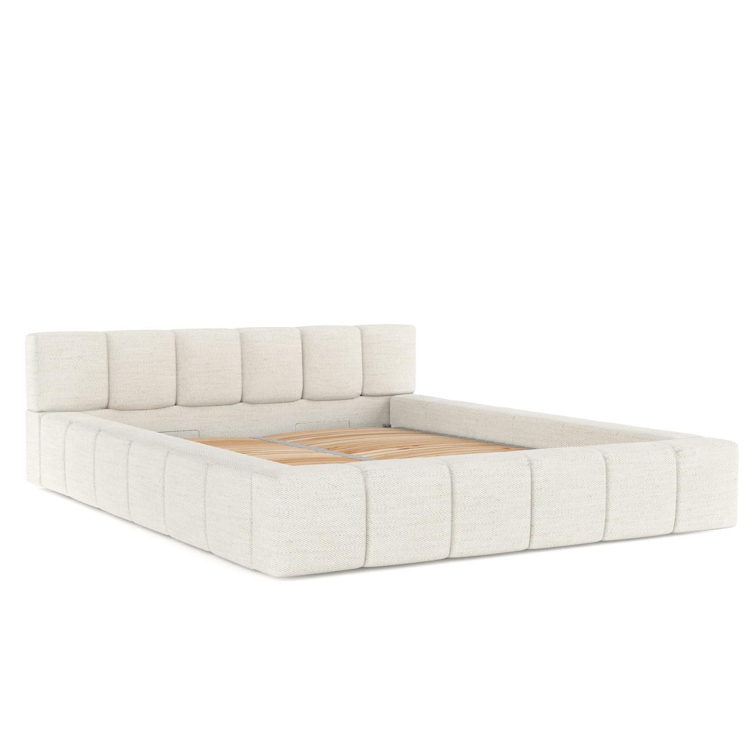 POLSTERBETT Milos mit Stauraum 160/200 cm Creme im Modesto Stoff - Creme/Schwarz, Holz/Holzwerkstoff (160/200cm) - AltaBeds