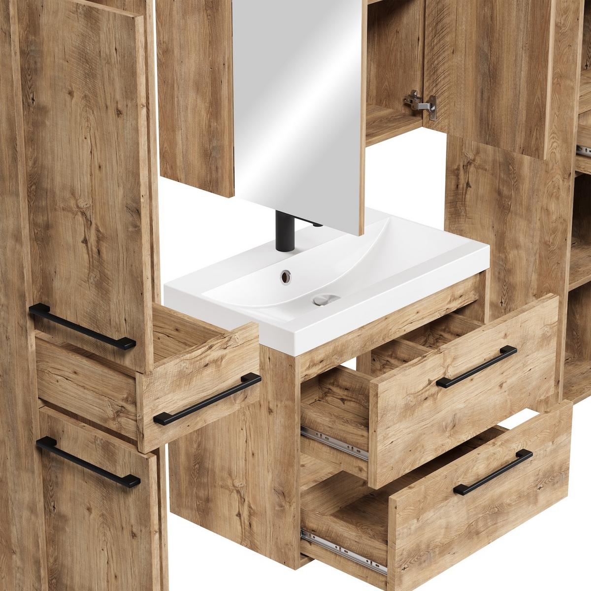 BADMÖBEL-SET Florence 5 Teile Kastanien Eiche - 60 x 35 x 51 cm - Eichefarben, Holz (60/51/35cm) - Badplaats
