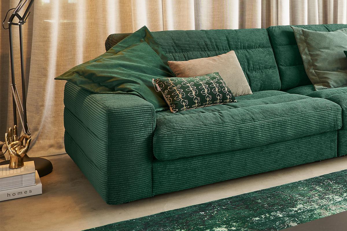 ECKSOFA XL LANA Smaragdgrün Cord - Smaragdgrün/Schwarz, Textil (416/205cm) - KAWOLA