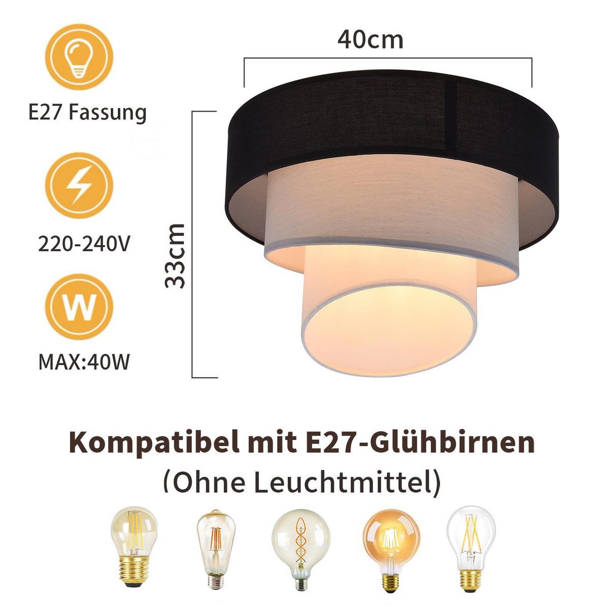 DECKENLEUCHTE Lassiter 40/40/29cm - Schwarz, Metall (40/40/29cm) - Nettlife