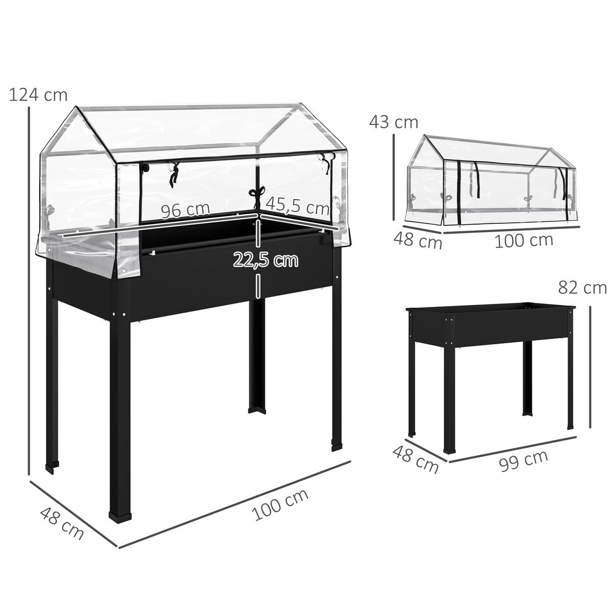 HOCHBEET mit Abdeckung - Schwarz, Metall (48/124/100cm) - Outsunny