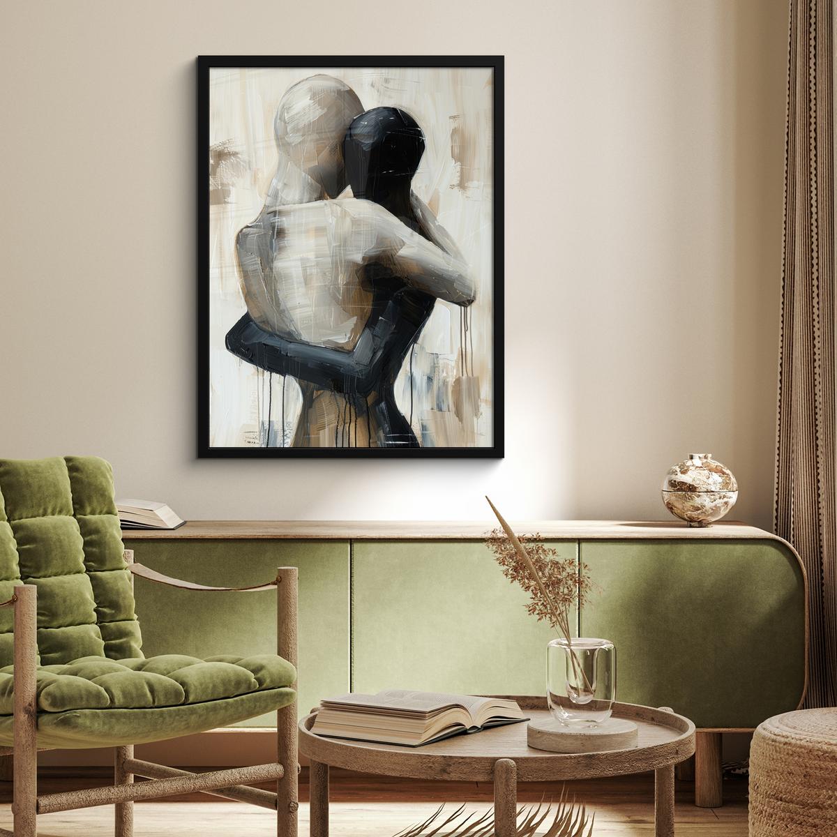 POSTER MIT RAHMEN Abstrakt - Liebe - Schwarz und weiß - Modern Posterleiste 60x80 cm - Schwarz, Papier (60/80cm) - MuchoWow